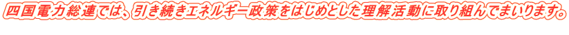 四国電力総連では、引き続きエネルギー政策をはじめとした理解活動に取り組んでまいります。  